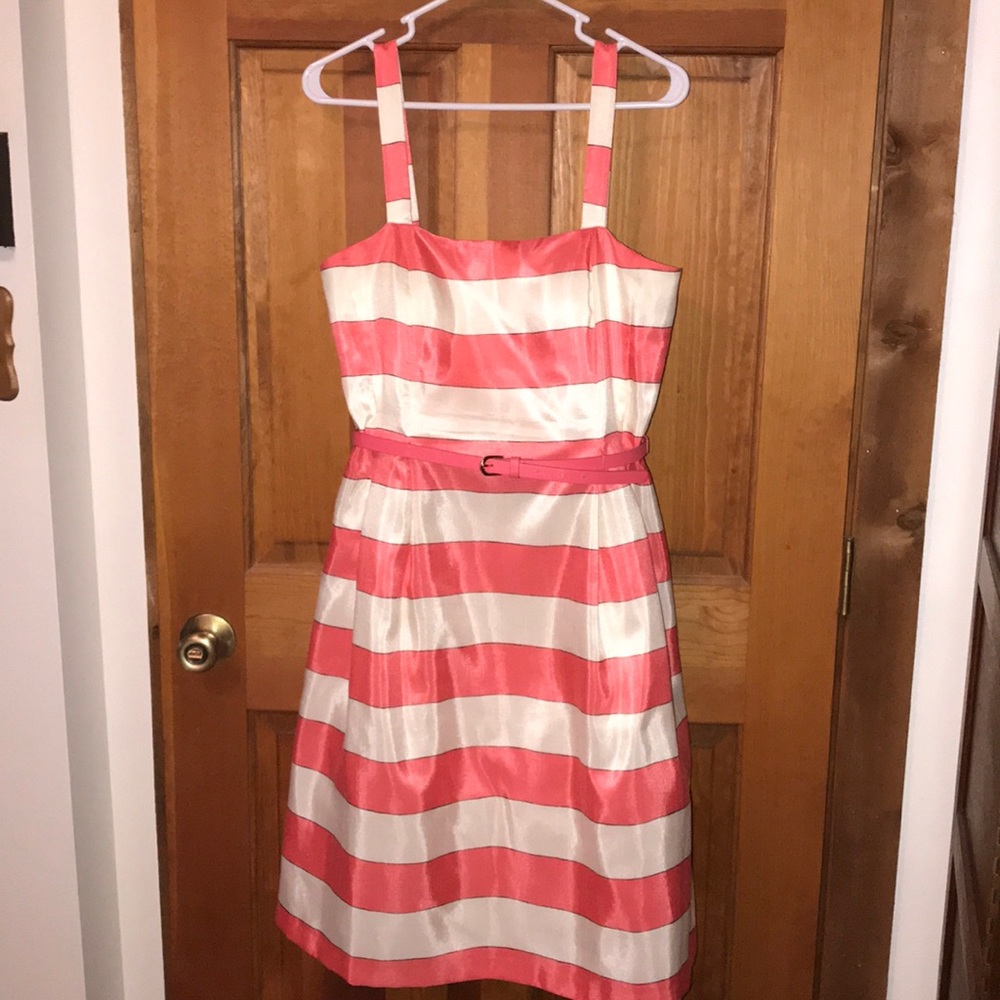 Coral and white strip dress